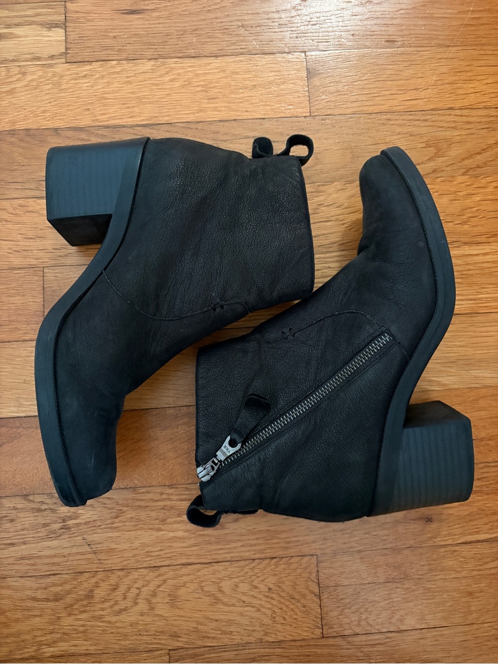 Women's leather black crown vintage Ankle Booties with Block Heel